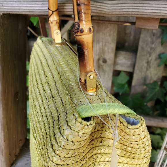 NWT Green VTG Straw Purse with Bamboo Handle - Picture 5 of 12